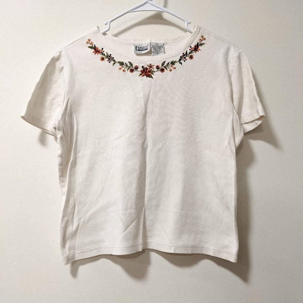 Vintage Embroidered Knit Shirt Floral